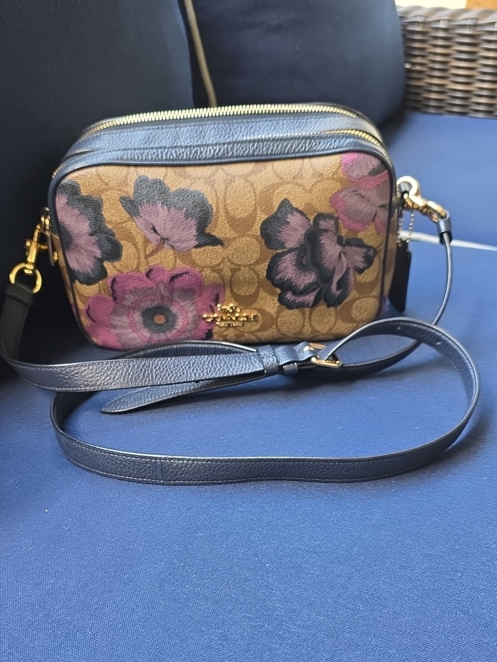Coach Jes Crossbody in Signature Canvas with a floral Kaffe Fassett print